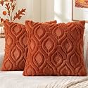 decorUhome Faux Fur Plush Light Rust Throw Pillow Covers 24x24 Set of 2