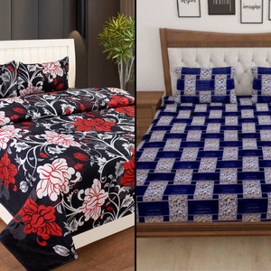 decorum microfiber double double flat 144 tc printed 2 bedsheets with 4 pillow covers multicolor 2