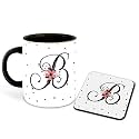 Letter B Name Initial Alphabet Inspiration Printed Black Inner Ceramic Coffee Mug with Coaster- Birthday | Anniversary | Best Gift | Hobby (Multi 2)