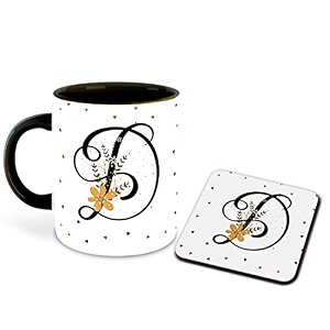 letter d name initial alphabet inspiration printed black inner ceramic coffee mug with coaster- birthday  anniversary  best gift  hobby multi 4
