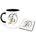 Letter D Name Initial Alphabet Inspiration Printed Black Inner Ceramic Coffee Mug with Coaster- Birthday | Anniversary | Best Gift | Hobby (Multi 4)