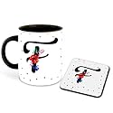 Letter F Name Initial Alphabet Inspiration Printed Black Inner Ceramic Coffee Mug with Coaster- Birthday | Anniversary | Best Gift | Hobby (Multi 6)