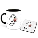 Letter G Name Initial Alphabet Inspiration Printed Black Inner Ceramic Coffee Mug with Coaster- Birthday | Anniversary | Best Gift | Hobby (Multi 7)