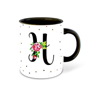 letter h name initial alphabet inspiration printed black inner ceramic coffee mug - birthday  anniversary  best gift  hobby multi 8