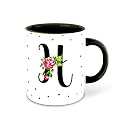 Letter H Name Initial Alphabet Inspiration Printed Black Inner Ceramic Coffee Mug - Birthday | Anniversary | Best Gift | Hobby (Multi 8)