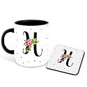Letter H Name Initial Alphabet Inspiration Printed Black Inner Ceramic Coffee Mug with Coaster- Birthday | Anniversary | Best Gift | Hobby (Multi 8)