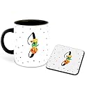 Letter J Name Initial Alphabet Inspiration Printed Black Inner Ceramic Coffee Mug with Coaster- Birthday | Anniversary | Best Gift | Hobby (Multi 10)