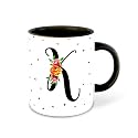 Letter K Name Initial Alphabet Inspiration Printed Black Inner Ceramic Coffee Mug - Birthday | Anniversary | Best Gift | Hobby (Multi 11)