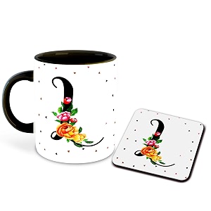 letter l name initial alphabet inspiration printed black inner ceramic coffee mug with coaster- birthday  anniversary  best gift  hobby multi 12