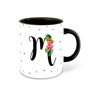 letter m name initial alphabet inspiration printed black inner ceramic coffee mug - birthday  anniversary  best gift hobby multi 13