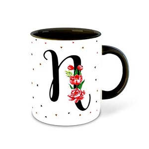letter n name initial alphabet inspiration printed black inner ceramic coffee mug - birthday  anniversary  best gift  hobby multi 14