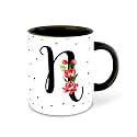 Letter N Name Initial Alphabet Inspiration Printed Black Inner Ceramic Coffee Mug - Birthday | Anniversary | Best Gift | Hobby (Multi 14)