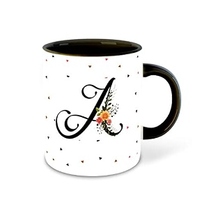 letter a name initial alphabet inspiration printed black inner ceramic coffee mug - birthday  anniversary  best gift  hobby multi 1