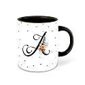 Letter A Name Initial Alphabet Inspiration Printed Black Inner Ceramic Coffee Mug - Birthday | Anniversary | Best Gift | Hobby (Multi 1)