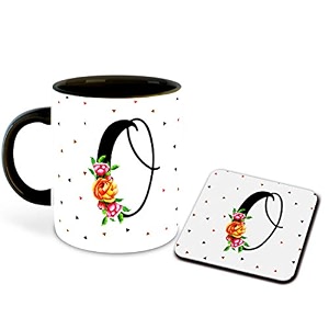letter o name initial alphabet inspiration printed black inner ceramic coffee mug with coaster- birthday  anniversary  best gift  hobby multi 15