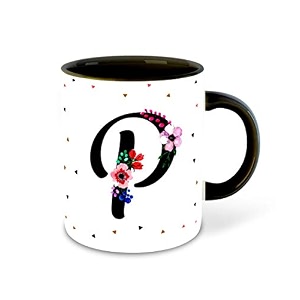 letter p name initial alphabet inspiration printed black inner ceramic coffee mug - birthday  anniversary  best gift  hobby multi 16