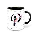 Letter P Name Initial Alphabet Inspiration Printed Black Inner Ceramic Coffee Mug - Birthday | Anniversary | Best Gift | Hobby (Multi 16)