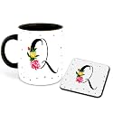 Letter Q Name Initial Alphabet Inspiration Printed Black Inner Ceramic Coffee Mug with Coaster- Birthday | Anniversary | Best Gift | Hobby (Multi 17)