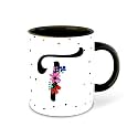 Letter T Name Initial Alphabet Inspiration Printed Black Inner Ceramic Coffee Mug - Birthday | Anniversary | Best Gift | Hobby (Multi 20)