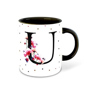 letter u name initial alphabet inspiration printed black inner ceramic coffee mug - birthday  anniversary  best gift  hobby multi 21