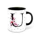 Letter U Name Initial Alphabet Inspiration Printed Black Inner Ceramic Coffee Mug - Birthday | Anniversary | Best Gift | Hobby (Multi 21)