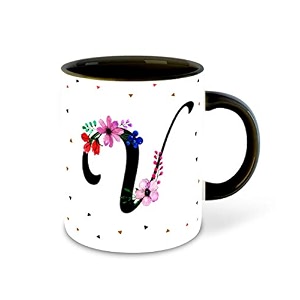 letter v name initial alphabet inspiration printed black inner ceramic coffee mug - birthday  anniversary  best gift  hobby multi 22