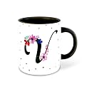 Letter V Name Initial Alphabet Inspiration Printed Black Inner Ceramic Coffee Mug - Birthday | Anniversary | Best Gift | Hobby (Multi 22)