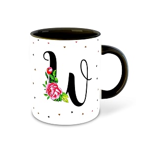 letter w name initial alphabet inspiration printed black inner ceramic coffee mug - birthday  anniversary  best gift  hobby multi 23
