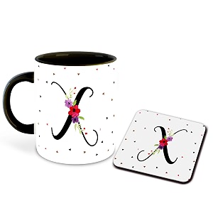 letter x name initial alphabet inspiration printed black inner ceramic coffee mug with coaster- birthday  anniversary  best gift  hobby multi 24