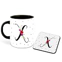 Letter X Name Initial Alphabet Inspiration Printed Black Inner Ceramic Coffee Mug with Coaster- Birthday | Anniversary | Best Gift | Hobby (Multi 24)