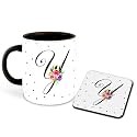 Letter Y Name Initial Alphabet Inspiration Printed Black Inner Ceramic Coffee Mug with Coaster- Birthday | Anniversary | Best Gift | Hobby (Multi 25)