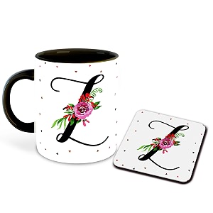 letter z name initial alphabet inspiration printed black inner ceramic coffee mug with coaster- birthday  anniversary  best gift  hobby multi 26