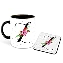 Letter Z Name Initial Alphabet Inspiration Printed Black Inner Ceramic Coffee Mug with Coaster- Birthday | Anniversary | Best Gift | Hobby (Multi 26)