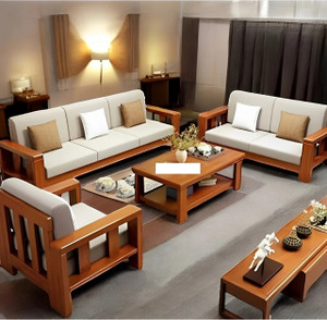decorwood solid sheesham wood fabric 3  2  1 sofa set