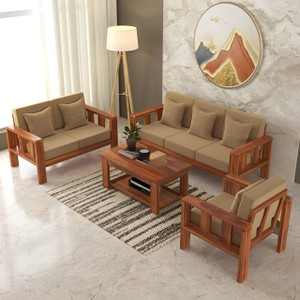 decorwood solid sheesham wood for living room hotel office fabric 3  2  1 sofa set