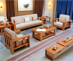 decorwood solid sheesham wood for living room hotel office fabric 3  1  1 sofa set