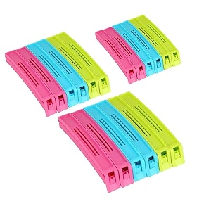 decorwow 18 pcs - 3 different size plastic food snack bag pouch clip sealer large medium small plastic snack seal sealing bag clips vacuum sealer set of 18 multi-color multicolor