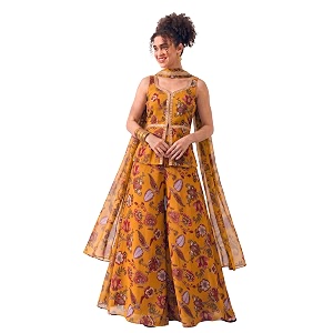 DEEBACO Paisley Chiffon Corset Top With Palazzo