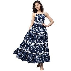 DEEBACO Womens Color Block Print Cotton Maxi