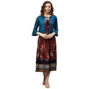 DEEBACO Womens Floral Print Rayon Midi Calf