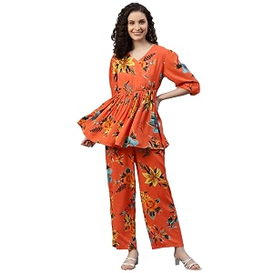 DEEBACO Womens Floral Rayon Flared Tunic