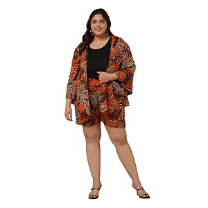 DEEBACO Womens Leaf Print Rayon Thigh Length