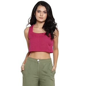 DEEBACO Womens Regular Fit Cotton Pintuck Round