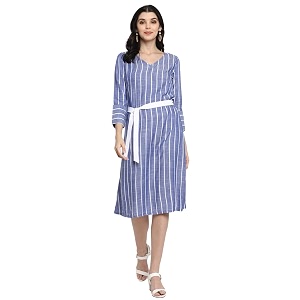 DEEBACO Womens Shift Midi Rayon Printed Striped