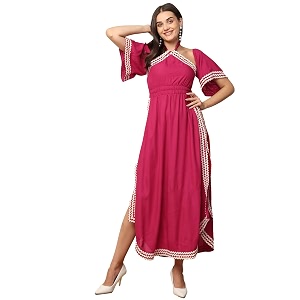 DEEBACO Womens Solid Rayon Slit Ankle Length