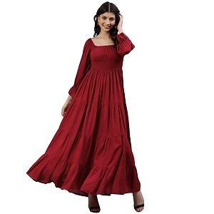 DEEBACO Womens Solid Rayon A-Line Maxi Dress