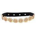 DEEBACO Women's Western/Ethnic One Piece Embellished Lace Adjustable Elastic Stretchable Ladies Belt For Women Stylish Fancy Fashion Accessories Girl Belts Button Closure (Black, Silver, Gold, White)