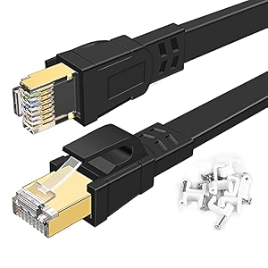 cat 8 ethernet cable 6ft flat 40gbps 2000mhz high-speed lan cable rj45 connector with gold plated sftp patch cord heavy duty gigabit cord for router modem laptop xbox ps4 gaming - black