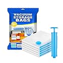 Deejay Space Saver Reusable Vacuum Storage Ziplock Compression Sealer Bags For Travel Clothes And Home Blankets,Quilts With Hand Pump-(Standard Pack Of 5 (2 Small+2 Medium+1 Large,Plastic)Transparent