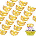 Deekin 24 Pcs Halloween Mini Cake Toppers, Masquerade Mask Gold